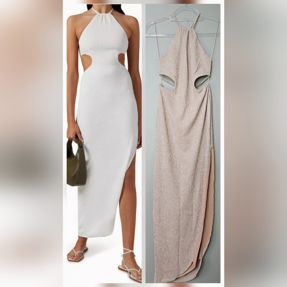 RUMER Women's Willow Cut Out Sleeveless Maxi Dress, GOLD Sparkle, Size MED